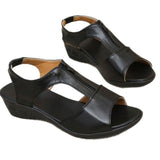 Women 2025 New Fish Mouth Leather Slope And Soft Soles Of The Elderly Sandals Fashion Zipper Middle-Aged Mother