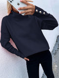 Zingj And Winter New Striped High Leader Mouth Button Sweater Solid Color Casual Loose Plus Size Sweater Woman-Outfit