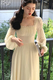 Puff Sleeve Square Neck French Fashion Evening Long Dresses for Women Elegant Summer 2023 Bodycon Dress Beach