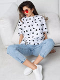 New Sexy Women's Love Mesh Splicing Loose Basic Round-Neck Short-Sleeved