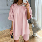 Spring And Summer New Hot Women's Clothing Two Sets With Belts Solid Color Home Loose Sports Fashion Leisure