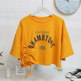 Zingj Summer Chic Draw Rope Short Jacket Bottom Shirt Women's Design Temperament Short-Sleeved T-Shirt Women's