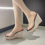 Slippers Women's 2025 Summer New Fashion Transparent Word Thick-Bottomed Loose Cake Cool Slippers Women's