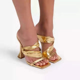 New Large Size 43 Square Head High-Heeled Sandals Women's Fine Back Empty Sandals Heel