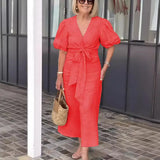 Women's Clothing 2025 Spring And Summer 2025 New V Tie With Foam Sleeve Cotton