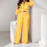 New Women's Striped Long-Sleeved Shirt Trousers Fashion Suit Women's Two