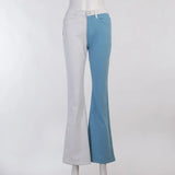Denim Patchwork Women's Flare Baggy Jeans Palm Art High Waist Pants Vintage Button Streetwear Harajuku Pantalones