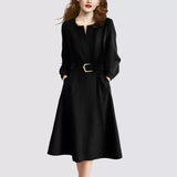 And Autumn 2025 Luxury Temperament Orange Red Design Sense V Collar Long-Sleeved Dress Elegant Commute Fashion Long