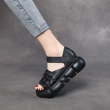 Pine Cake Thick-Soled Sandals Women Magic Sticker Top Layer Of Cowhide Mouth Summer Leisure Year