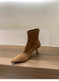 Heel Tip Velvet Tuff Cardits Thin Boots Short Boots Women's Shoes 2025 Autumn And Winter New Single Boots Korean Small Bare