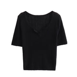 New Spring Style Open-Necked Half-Sleeved Sweater Shows Thin Solid Color Sweater