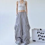 Zingj New Tight High Waist Design Sense Niche Black Cargo Pants Female Loose Casual Fashion Draw Rope Wide Leg