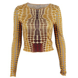 Zingj New Hot Style Fashion Street Polka Dot Print Slim Crop Long-Sleeve Top T-Shirt