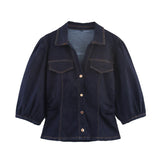 Women's Explosion Stimress Jeans Sleeve Shirt + Horned Jeans