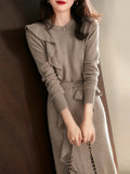 O-neck Ladies Knitted Dress Long Sleeve Ruffles Slim Lace-up Female Sweater Midi Dresses Autumn Winter 2023 New