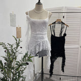 Shooting Lace Suspension Sheaf Vest Women's Summer Thin Irregular Lotus Leaf-Side Ribbon Slime Blouse