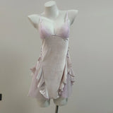 Sexy Little Chest Thin Pajamas With Thoracic Mat Women Autumn New Ice Wire Splicing Mesh Pure Desire Hanging