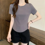 Zingj Summer New Slim Short-Sleeved T-Shirt Women's Design Sense Short Pure Desire Irregular Hem Curved