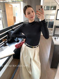Xixi 2025 Autumn New White Standard Long-Sleeved High-Neck Knitted Top Sweater Female