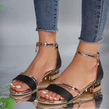 Summer New Large-Size Low-Heeled Buckle Sandals Woman With Water Drill Clear Wind Coarse And Cool