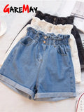 Women's Denim Shorts Summer 5Xl High Waist Elastic Waist Harem Ruffle Shorts Jeans For Women