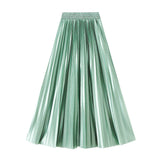 Version Of The Thin Spring New Bright Face Luster High Waist 100 Folds A Word Showing Skinny Dress Half-Dress Skirt