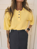 Button Polo Shirt Five-Sleeve Dopamine Loose Top Female Senior Feeling Lazy Wind