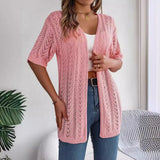 Wind Shooting 2025 Summer Hollow Short-Sleeved Knitted Cardigan Holiday Sunscreen Shirt Women's