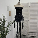 Gothic Lace Tective Sexy Sleeveless Top Irregular Ribbon Decor Punk Wrap Chest Vest