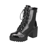 Leather Net Gauze Martin Boots Summer 2023 New Waterproof Table Large Size Round Head High Heels With Lace-Up
