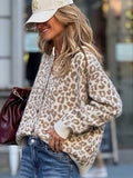 Autumn And Winter Sweater Women Loose Knitted Round Collar Long-Sleeved Leopard Print Sweater Open Shirt