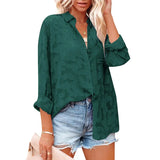 See Through Jacquard Mesh Shirts Women Long Sleeve White Tops 2023 Women's Elegant Streetwear Button Down Blouse