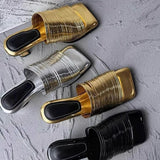 Head With Thin And Silver Cool Slippers Woman 2025 Summer High Heel Half-Dragging Wearing Silver Gold Simple