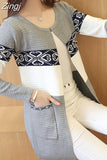 Women Long Sweater Korean 2023 Autumn Cashmere Cardigan Knitted Sweater Rose Red Fashion Print Winter Sweaters 7479