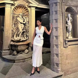 Women's Explosive Knitted Vest Splicing With Long Skirt Set Fashion