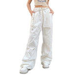 Women's New Trousers Big Pocket Drawstring Trousers Stylish Low-Rise Broad-Legged Casual