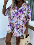 Women's New Suit Collar Shorts Two-Piece Fashion Print Casual Women