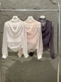 Xixi 2025 Autumn White Standard Korean Version Of Elegant Temperament Around The Neck Thin Chiffon Plus Velvet Coat