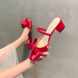 half slippers women wear 2019 new Baotou fashion bow High-heeled and lazy Muller