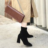 Children's Shoes 2025 New Korean Version Of Autumn And Winter In The Barrel Tip Thick Heel Short Boots Women's High Heels Shoes Elastic