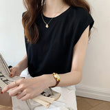 Zingj Sleeveless T-Shirt Female Loose 2024 Summer New Fashion Black Vest Shirt Student Top Wear