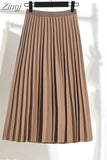 Women Elegant Long Pleated Skirts Spring Autumn Classic High Waist Solid Vintage Saias Midi