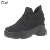 Autumn High Platform High Heels Women Thick Sole Shoes Heels Wedge Sneakers Breathable Mesh Casual Shoes