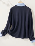 Two Spliced Polo Collar Shirt Women's Spring Design Sense Of Small Chic Repair Shirt Short Long-Sleeved