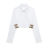 Spring Belt Lapel Trench Coat Fabric Short Shirt