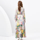 Retro Court Style Dress Female Design Horn Sleeves Long Chiffon Leaf-Side