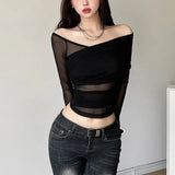 2023 New Autumn Sexy Hottie Personality Niche Street Slim Thin Mesh Long