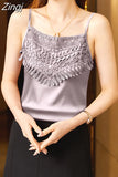 Women Blouse Floral Satin Elegant Blouses Hollow Sexy Tank Tops Camisole Slim Solid Womens Tops 2023 Summer Female