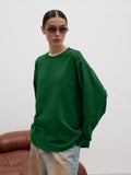 Fine Comb Cotton Solid Long-Sleeved T-Shirt Women Hot Loose Leisure Collar Top High