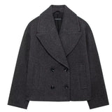 Women's Clothing Explosion Double Buckle Wool Blending Double Buckle Dress Short